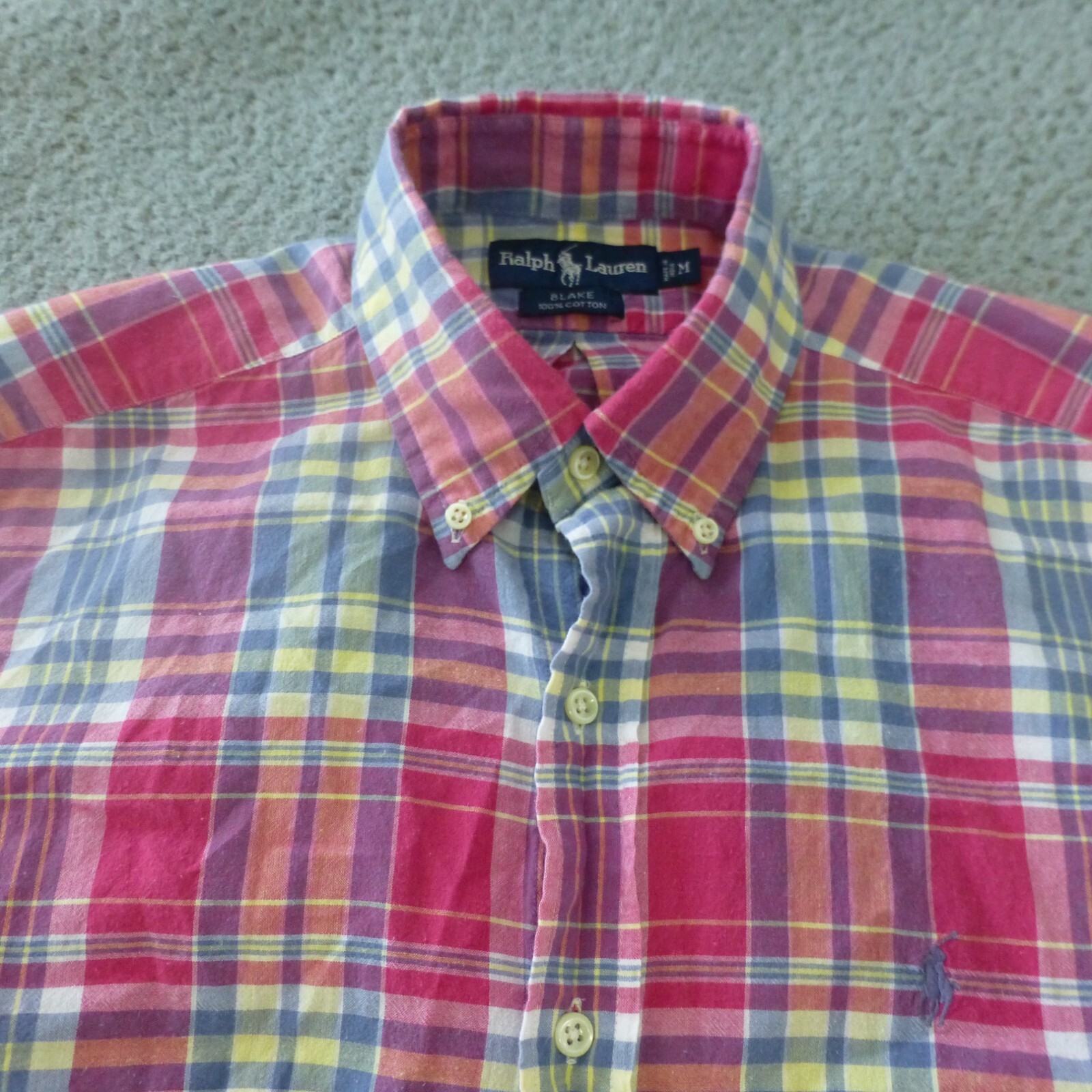 Camicia Ralph Lauren uomo media Blake a quadri Madras pony rosa cotone preppy