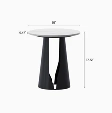 POVISON 15" Small Round Side End Table White Stone Chic Carbon Steel Base