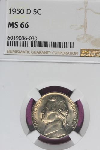 1950 -D NGC 5C MS66 JEFFERSON NICKEL #B46365