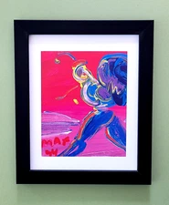 PETER MAX + BEAUTIFUL + POP ART  PLATE SIGNED VINTAGE PRINT  + NEW BLACK FRAME