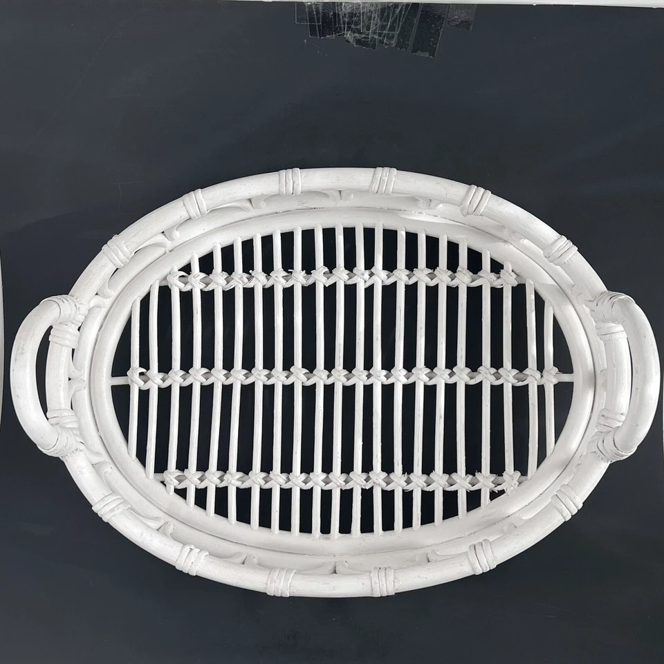 白色竹椭圆形柳条服务托盘提基波西米亚露台烧烤酒吧小屋 — 第 2/4 张图片