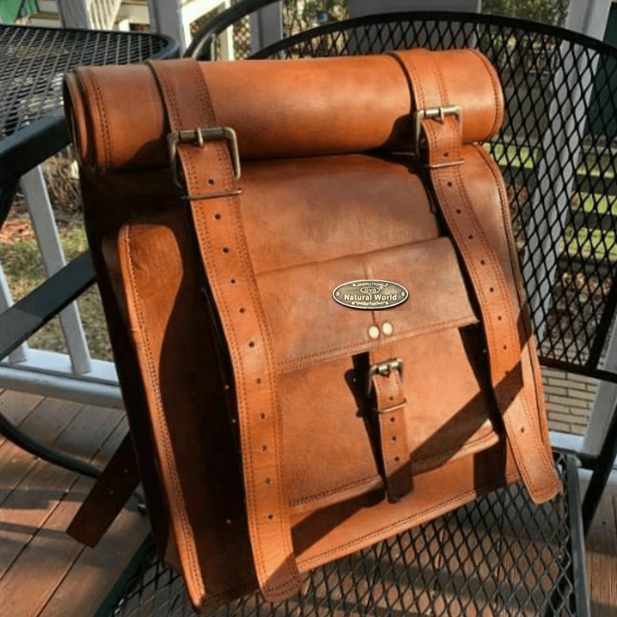 Leather Bag Men Large Compertment Backpack Genuine Travel Rucksack Hiking Bag