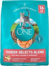 Natural Dry Cat Food Tender Selects Blend With Real Salmon 16 lb Bag 3.34 per pound