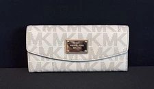 Michael Kors Jet Set Slim Flap Wallet - Ivory Monogram Leather - 8 Inch