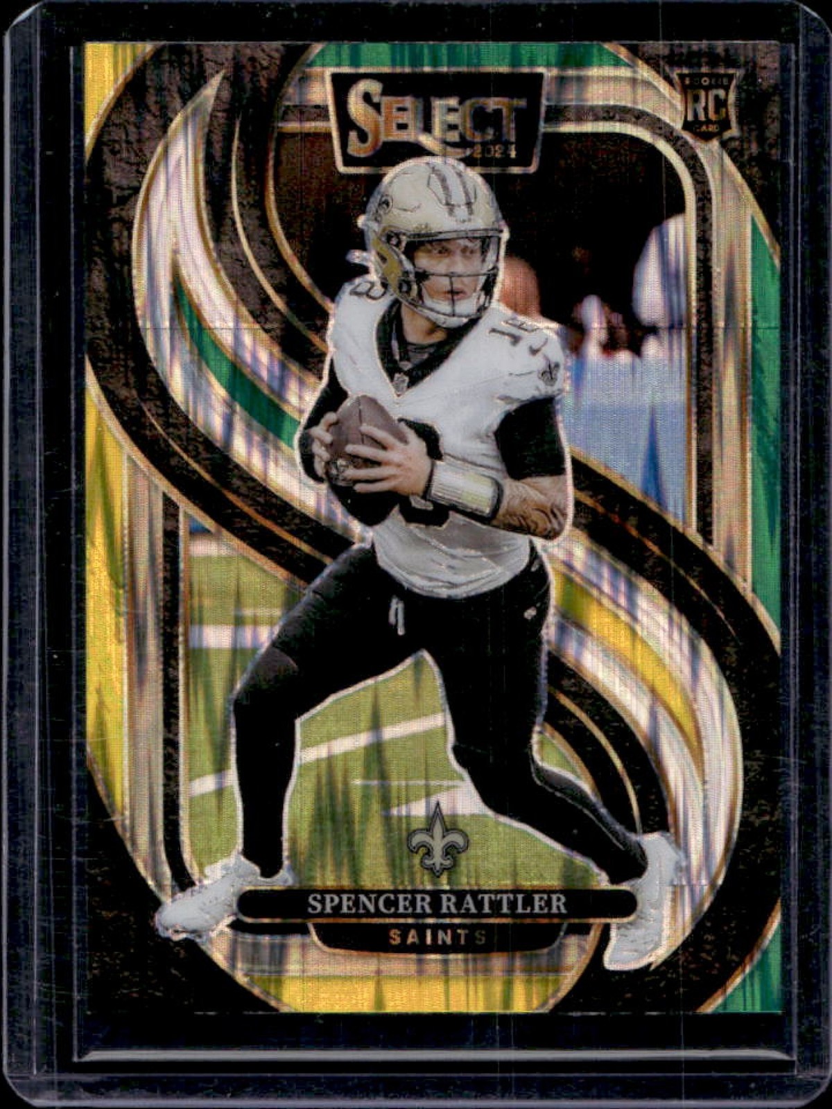 2024 Select Spencer Rattler Premier RC Green and Yellow Prizm Shock #130 Saints