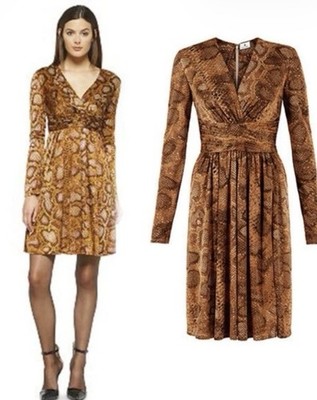 Altuzarra Target Women's Animal Print Dress V neck Sz 14 Rust Brown Gold Draped