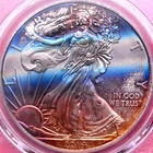 PCGS UNC! 2014 WILD RAINBOW TONED SILVER EAGLE