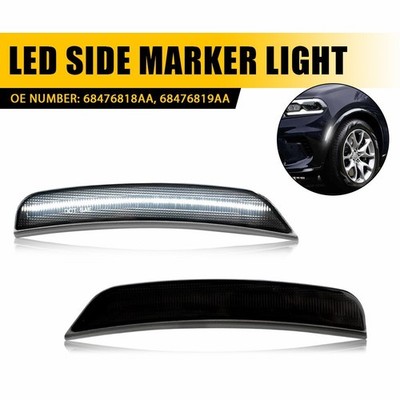 2X Smoked Fit 2021-24 2025 Dodge Durango Front Side Marker Lights Lamps White EK