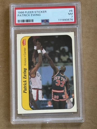 1986-87 Fleer Patrick Ewing HOF Sticker Rookie Card 6 Graded PSA 7 NM N/Q