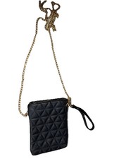 Anna Paola Crossbody Cellphone Wallet Leather Purse Black Quiltedwith Gold Chain