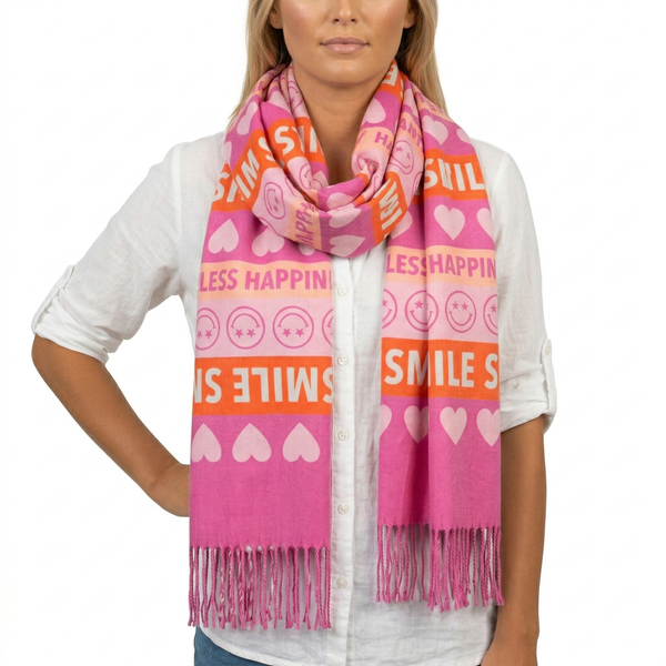 Zwillingsherz Damen Schal Tuch Mit Fransen Rosa Smile Herbst Winte (6561)-image
