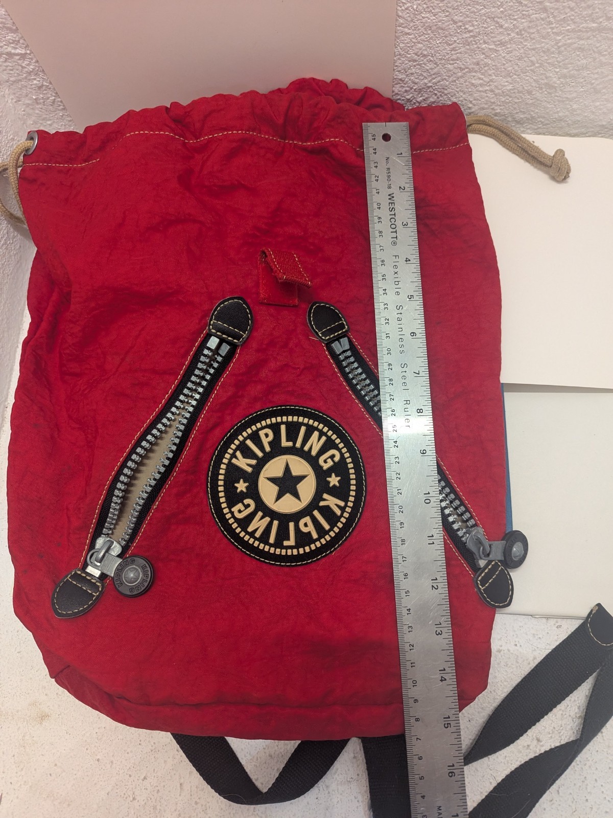 Kipling Backpack Bag Red Nylon Drawstring  Vintage - image 9