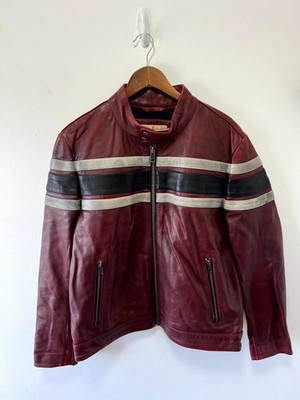 Wilson Vintage USA Echtleder Moto Jacke Herren Large rot schwarz durchgehender Reißverschluss