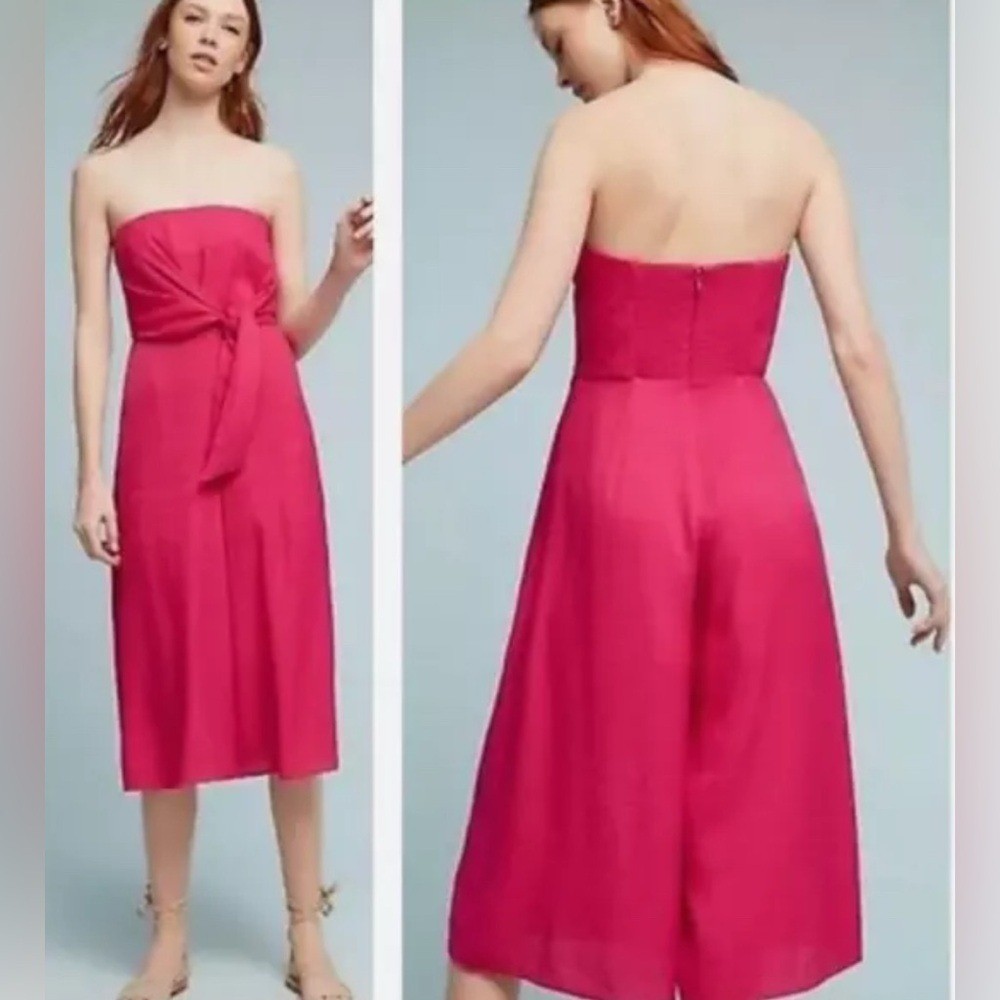 Mono Anthropologie Galatea Sin Tirantes Corbata Frontal Pierna Ancha Rosa Fucsia Culotte
