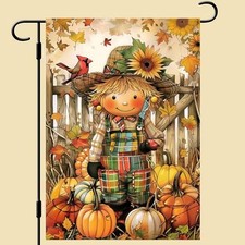 Thanksgiving Fall Garden Flag 12x18 Inch Scarecrow Garden Flag Double Sided