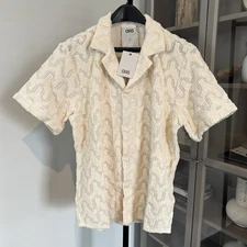 OAS Cuba Crochet Short Sleeve Atlas Ivory Casual Button Up Camp Shirt XL NEW