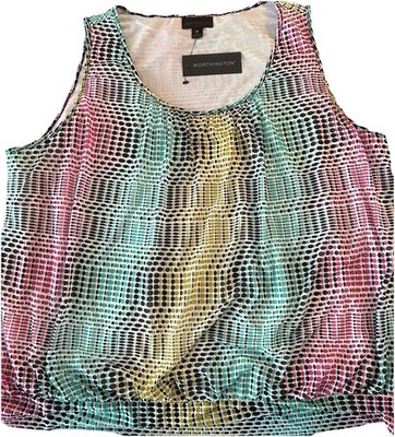 Worthington NWT Women s 1X Sleeveless Multicolor Scoop Neck Top Fitted Waist