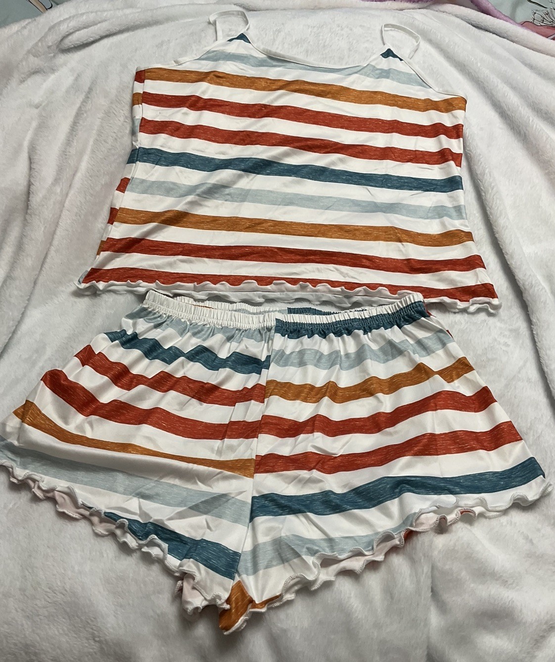 Ladies Womens striped print Pyjamas, 2pc Set Night, Sleeveless Shorts M UK10