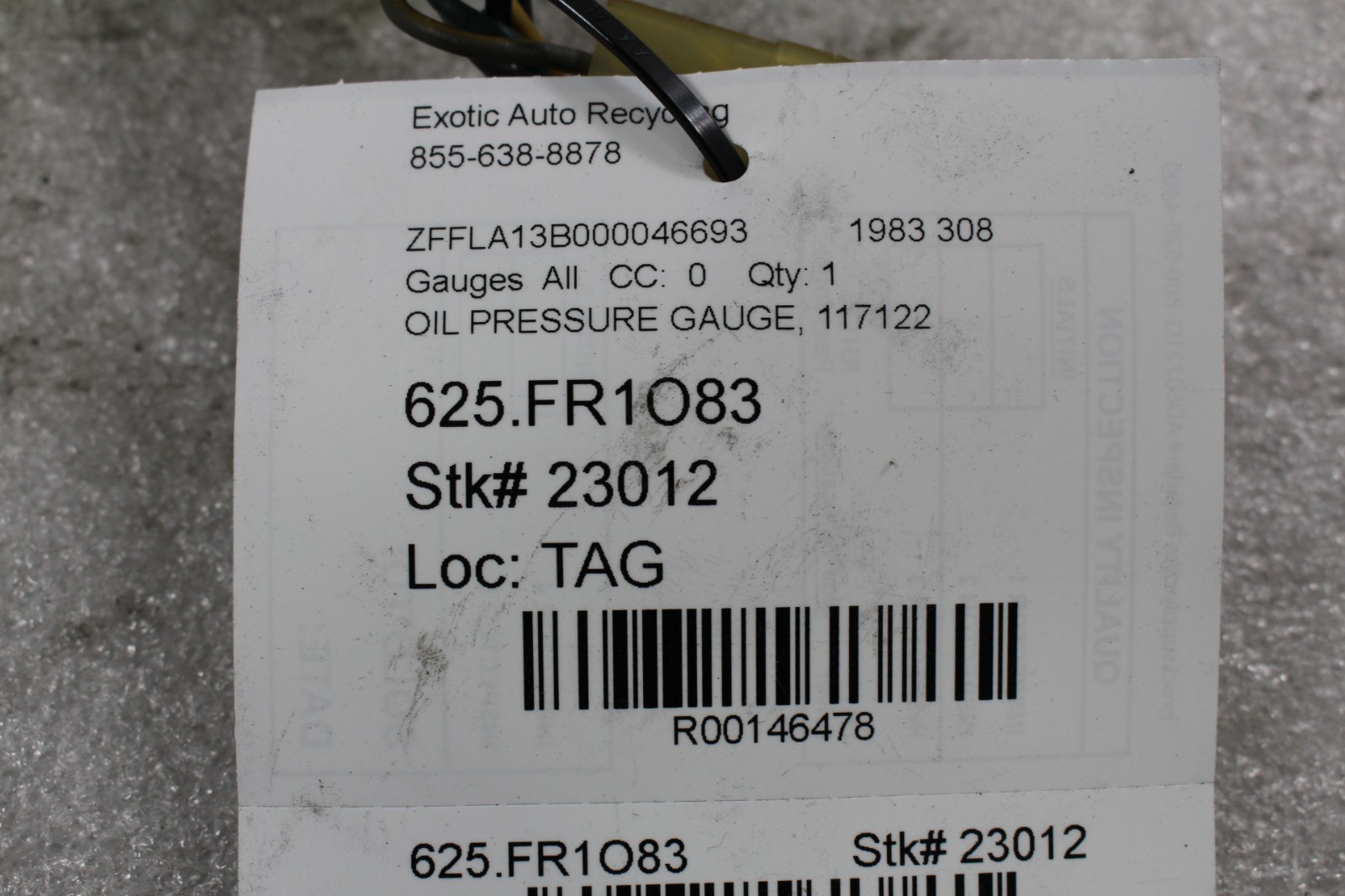 Ferrari 308, Oil Pressure Gauge, Used, P/N 117122