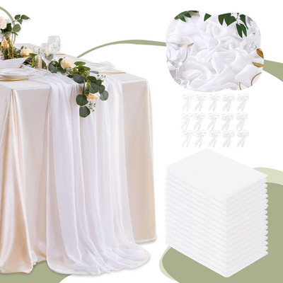Queendream 10Ft 15 Packs White Chiffon Table Runners 27X120 Inches Long
