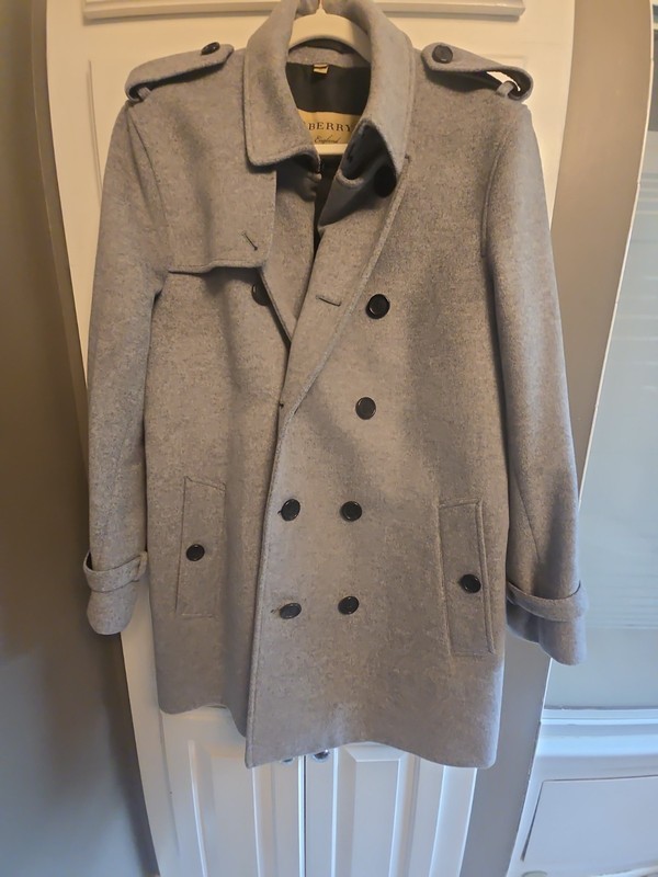 Wool Burberry Peacoat, Gray, 50, Double Breasted, L/XL, 14/16, Women