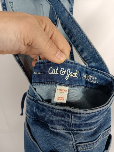 Cat & Jack Girls Blue Denim Soft Overalls Ultimate Stretch Pockets Size L 10-12 - Picture 4 of 4