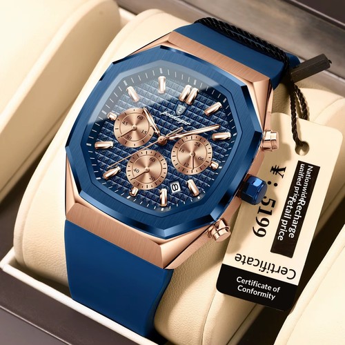 Men's Luxury Quartz Chronograph Watch Silicone Strap Date Display