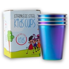 Stainless Steel Kids Cups - Set of 4 - Unbreakable 10oz Metal Glasses for Toddle
