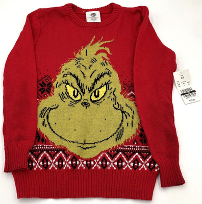 The Grinch Size XS Dr. Seuss Pull On Christmas Red Knit Sweater Unisex
