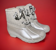 SPERRY Saltwater Sparkle Rain Snow Waterproof Boots Toddler 8 Silver A2