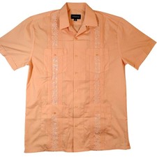 Allsense Guayabera Shirt Mens Medium Peach Embroidered Cuban Button Front