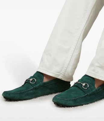 Gucci Men s Driver Loafers Moccasin GG Horsebit Vintage Green Suede UK 8 US 8.5