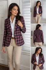 Tommy Hilfigure Woman s Plaid-Print Elbow-Patch Blazer NWT Size 12