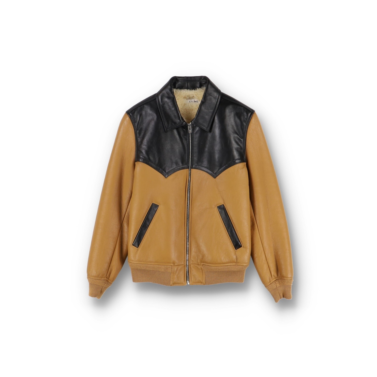Celine 1 of 1 Black and Tan Shearling Lined Leather Jacket | Size S RRP $6400