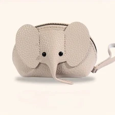 Cute Elephant Gray Faux Leather Wristlet-Cash, Lipstick, Bank Cards, Keys 3.7”H