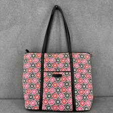 Vera Bradley Tote Bag Floral Pink Gray Black Leather Handles Zip Top Pocket
