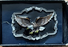 Vintage Great American Buckle Co. Pewter 1983 Eagle Belt Buckle Enamel QD1243