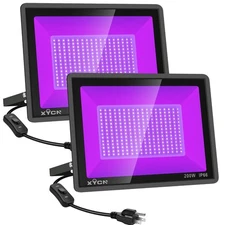 2 Pack 200W LED Black Lights Outdoor, Flood Light with Plug, 395nm to 410nm I...