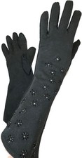 Vintage Crescendoe Black Cotton Gloves Beaded XS 6 1/2 Women's 1950s