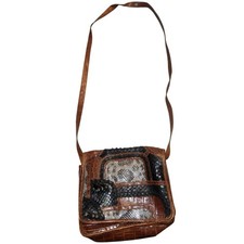 Borsa a tracolla Carlos Falchi vintage patchwork pelle di serpente coccodrillo marrone