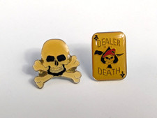 Dealer Death Ace of Spades Skull Crossbones VTG pins Hat Tacs Lot of 2