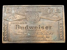 RD13107 VINTAGE 1970s  GENUINE BUDWEISER LAGER BEER  ADVERTISEMENT BELT BUCKLE