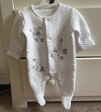 Peter Rabbit Baby Babygrow One-Piece Newborn White Quilted Cotton Print