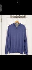 Peter Millar Crown Soft Men's L Blue Cotton/Silk Knit 1/4 Zip Mock Neck Sweater