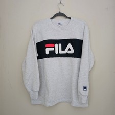 Fila Heather Gray Black Logo Crewneck Sweatshirt Size L