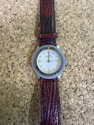 Vintage Ellesse Swiss Quartz Watch Stainless Steel 50M Red Strap Working 34mm
