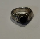Vintage Sterling Silver Black Onyx ring-Scrolled band-Retired James Avery-6 1/2