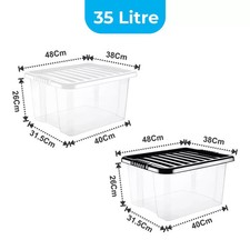 Clear Plastic Storage Boxes With Black Lids Home office Kitchen Stackable Box UK