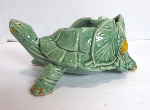 McCoy Green Turtle Water Lilies Planter Vintage 1950s Mid Century Ceramic