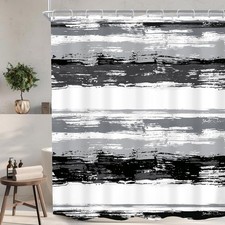 Abstract Black and White Shower Curtain for Bathroom Decor 60Wx72H Modern Gre...